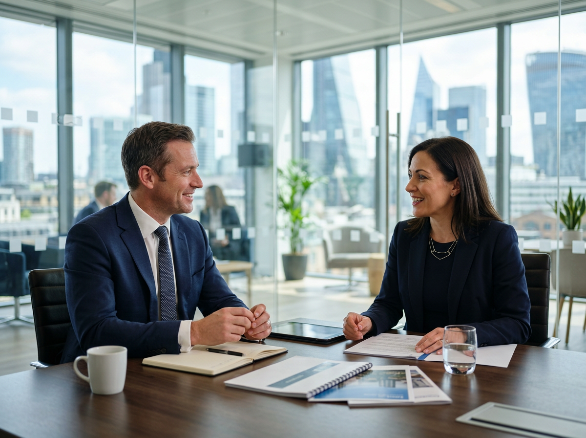 Real estate investors and capital partners meeting in a modern conference room